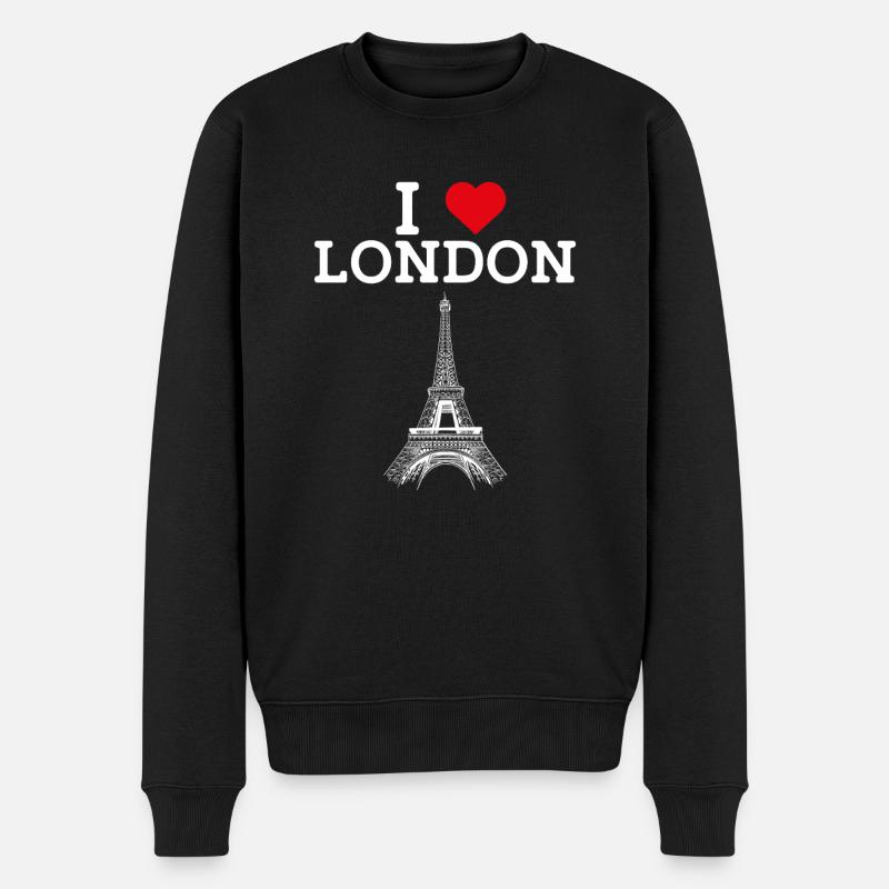 Jeg elsker London Eiffeltårnet Storbritanniens flag - Økologisk premium-sweatshirt til mænd - sort