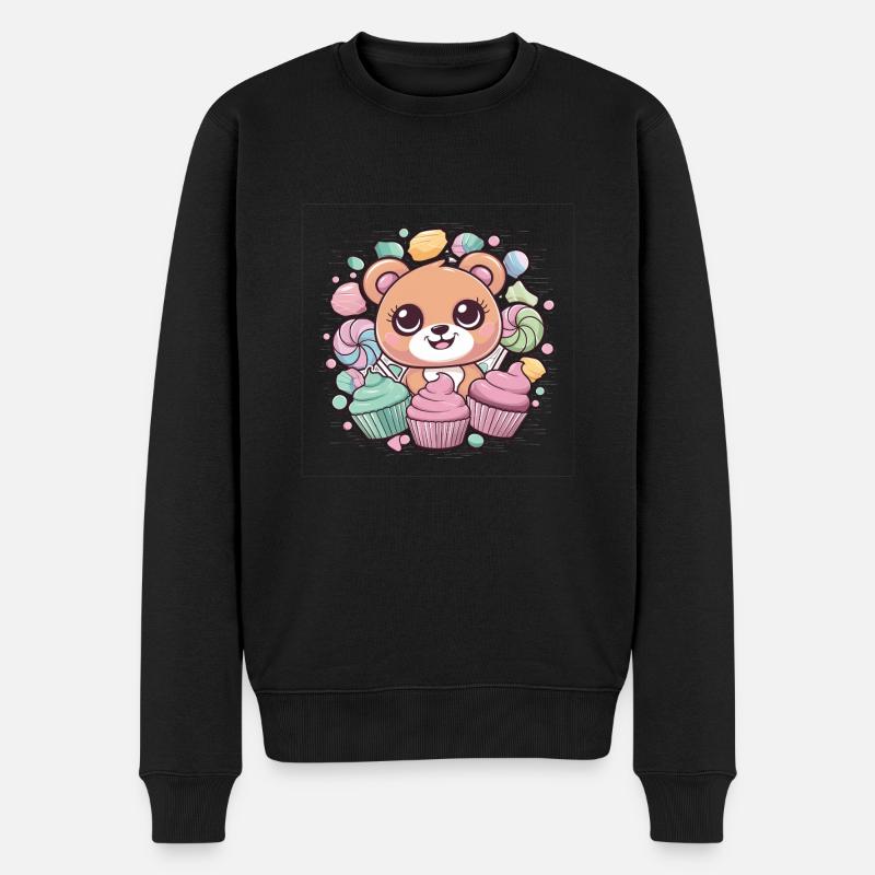 Kawaii Anime – Süßes Manga Design Teddy Katze Hund - Männer Premium Bio Pullover - Schwarz
