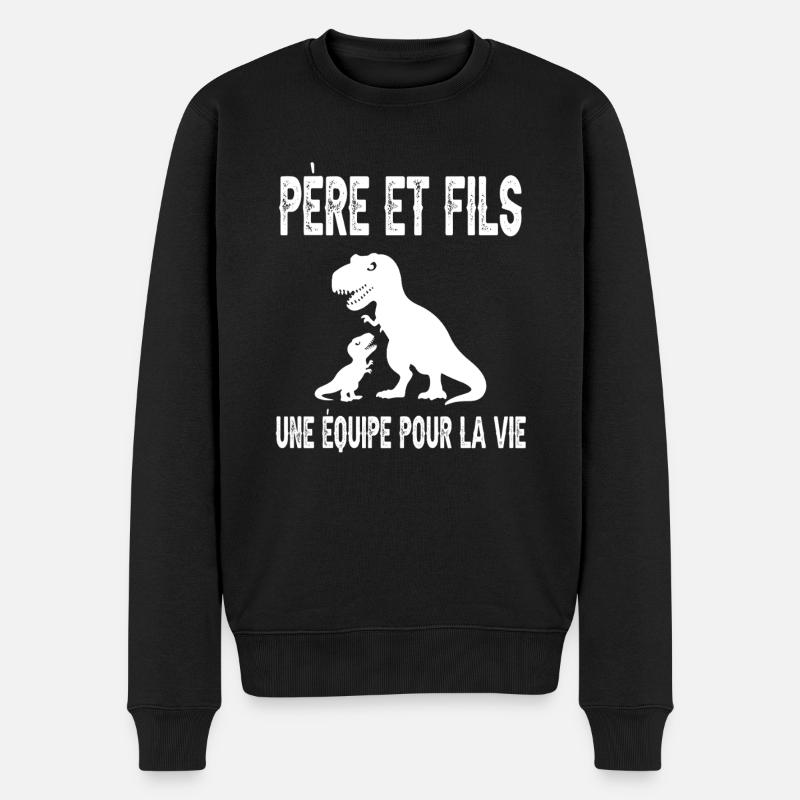 Vater und Sohn Dinosaurier T-Rex Vater Vatertag - Männer Premium Bio Pullover - Schwarz