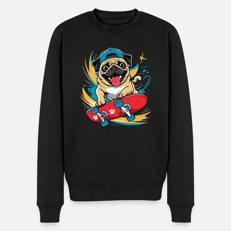 Skateboarder Hund, Skateboard Mops - Männer Premium Bio Pullover - Schwarz