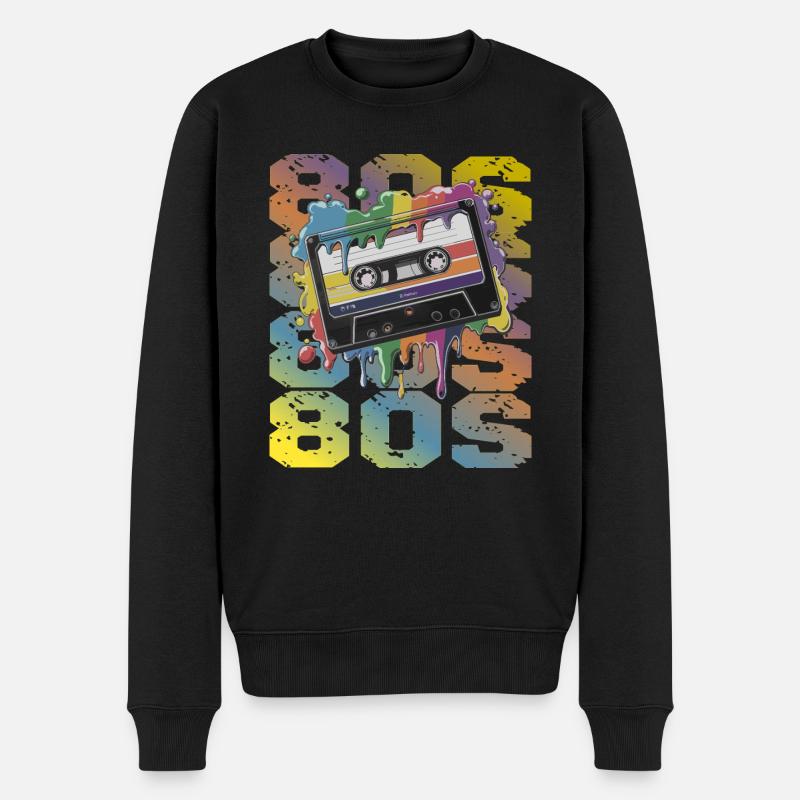 80s Retro Kassette Regenbogen Nostalgie - Männer Premium Bio Pullover - Schwarz