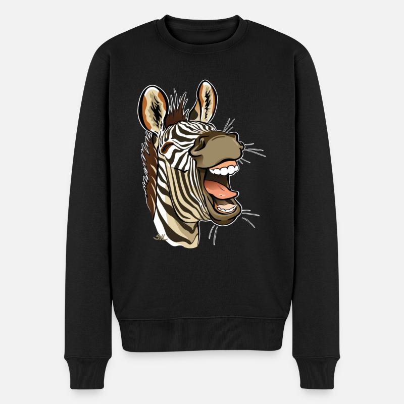 Lachender Zebra (weiße Ränder) - Männer Premium Bio Pullover - Schwarz