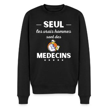 Seul les vrais hommes sont medecins - Pull Premium bio Homme - noir - Devant - Nico (187cm)