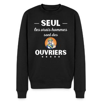 Seul les vrais hommes sont ouvriers - Pull Premium bio Homme - noir - Devant - Nico (187cm)