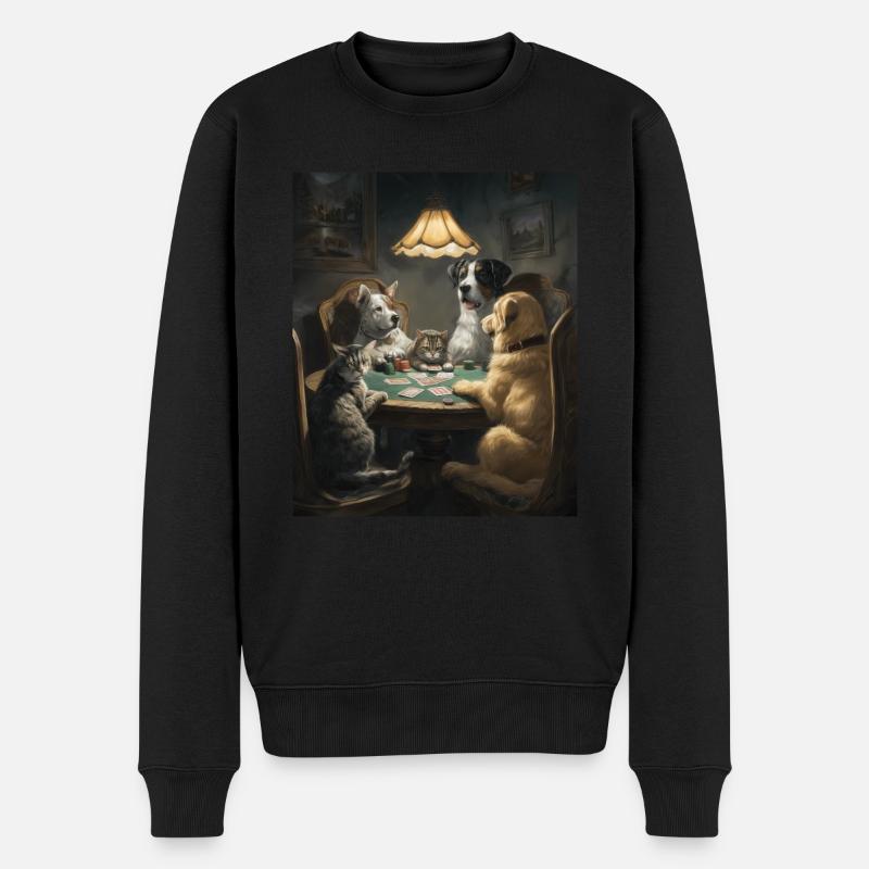 Chiens et chats poker - Pull Premium bio Homme - noir