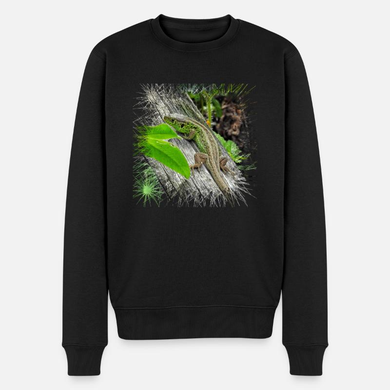 Die Zauneidechse ist ein weit verbreitetes Reptil - Männer Premium Bio Pullover - Schwarz