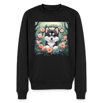 Niedliches Baby Alaska Malamute Blumen - Männer Premium Bio Pullover - Schwarz - Vorne - Nico (187cm)
