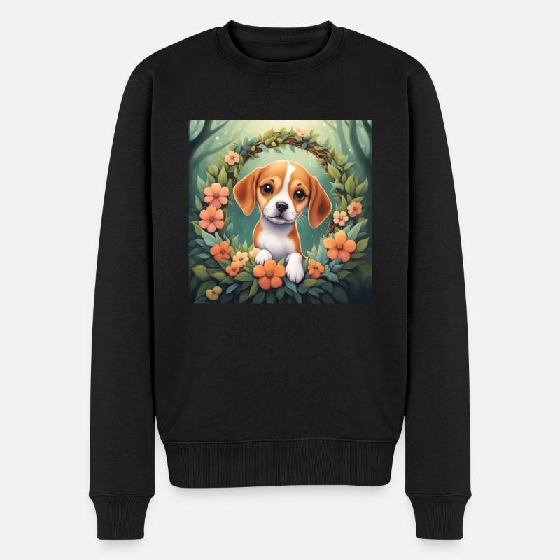 Niedlicher Kawaii Baby Beagle Blumen - Männer Premium Bio Pullover - Schwarz