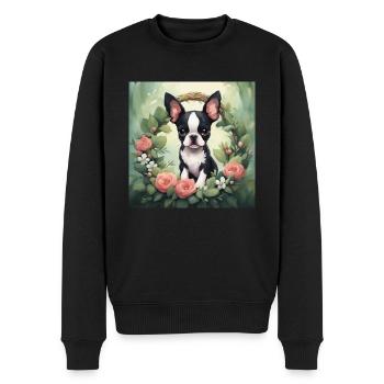 Cute Kawaii Baby Boston Terrier Floral - Men's Premium Organic Jumper - black - Front - Nico (187cm)