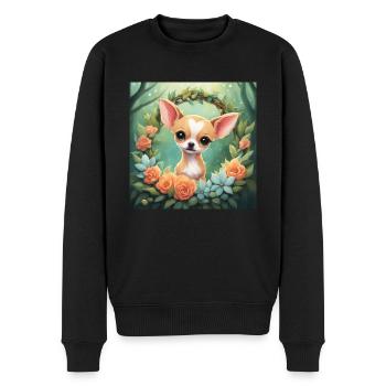 Cute Kawaii Baby Chihuahua Floral - Men's Premium Organic Jumper - black - Front - Nico (187cm)