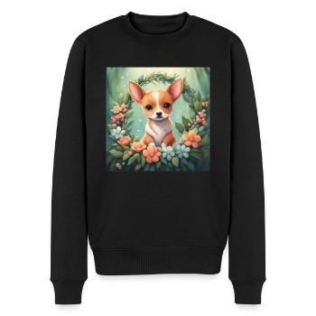 Cute Kawaii Baby Dog Floral - Men's Premium Organic Jumper - black - Front - Nico (187cm)