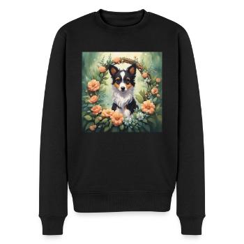 Mignon Kawaii bébé Border Collie Floral - Pull Premium bio Homme - noir - Devant - Nico (187cm)
