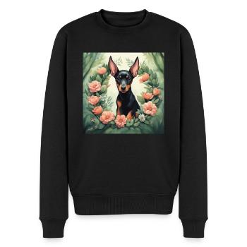 Niedlicher Kawaii Baby Dobermann Blumen - Männer Premium Bio Pullover - Schwarz - Vorne - Nico (187cm)