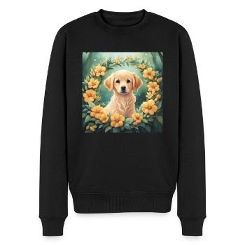 Cute Kawaii Baby Golden Retriever Floral - Men's Premium Organic Jumper - black - Front - Nico (187cm)