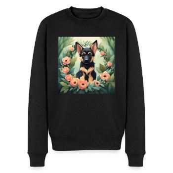 Cute Kawaii Baby German Shepherd Floral - Men's Premium Organic Jumper - black - Front - Nico (187cm)