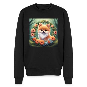 Cute Kawaii Baby Pomeranian Floral - Men's Premium Organic Jumper - black - Front - Nico (187cm)