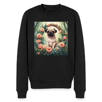 Cute Kawaii Baby Pug Floral - Men's Premium Organic Jumper - black - Front - Nico (187cm)