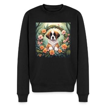 Cute Kawaii Baby Saint Bernard Floral - Men's Premium Organic Jumper - black - Front - Nico (187cm)