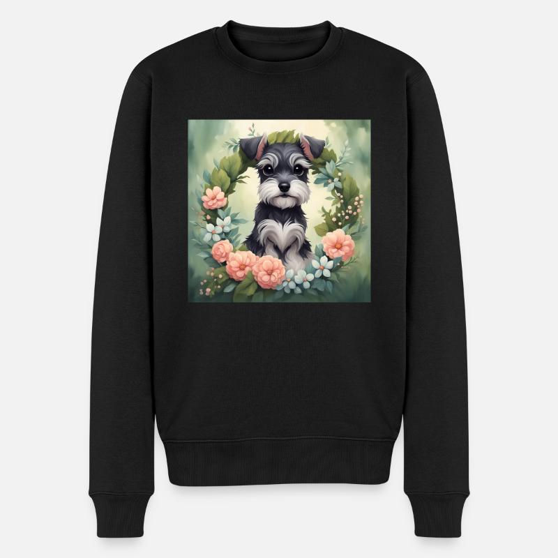 Niedlicher Kawaii Baby Schnauzer Floral - Männer Premium Bio Pullover - Schwarz