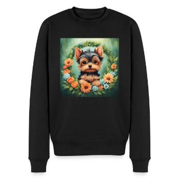 Cute Kawaii Baby Yorkshire terrier Floral - Men's Premium Organic Jumper - black - Front - Nico (187cm)