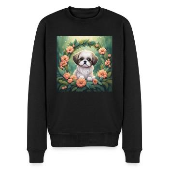 Cute Kawaii Baby Shih Tzu Floral - Men's Premium Organic Jumper - black - Front - Nico (187cm)