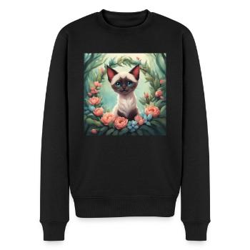 Niedliche Kawaii Baby Siamkatze Blumen - Männer Premium Bio Pullover - Schwarz - Vorne - Nico (187cm)