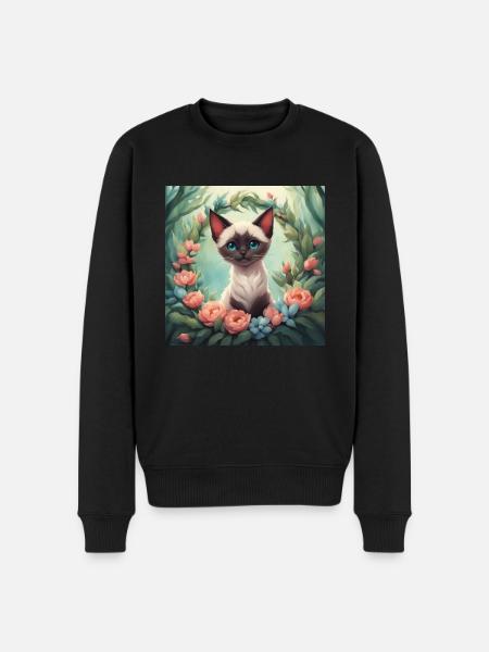 Cute Kawaii Baby Siamese Cat Floral - Men's Premium Organic Jumper - black