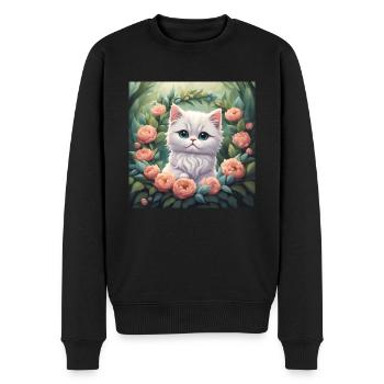 Niedliche Kawaii Baby Perserkatze Blumen - Männer Premium Bio Pullover - Schwarz - Vorne - Nico (187cm)