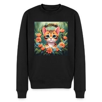 Niedliche Kawaii Baby Bengalkatze Blumen - Männer Premium Bio Pullover - Schwarz - Vorne - Nico (187cm)