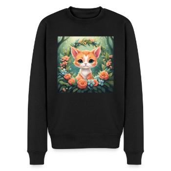 Niedliche Kawaii Babykatze Blumen - Männer Premium Bio Pullover - Schwarz - Vorne - Nico (187cm)