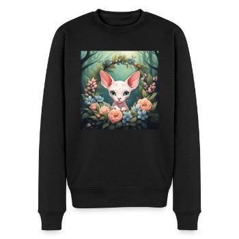Niedliche Kawaii Baby Sphinx Katze Blumen - Männer Premium Bio Pullover - Schwarz - Vorne - Nico (187cm)