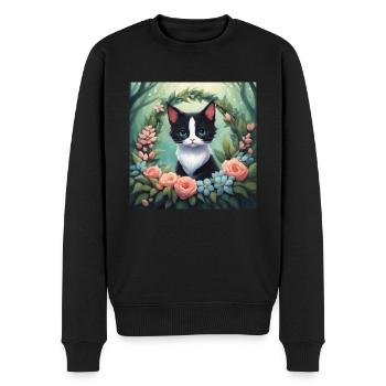 Niedliche Kawaii Baby Tuxedo Katze Blumen - Männer Premium Bio Pullover - Schwarz - Vorne - Nico (187cm)