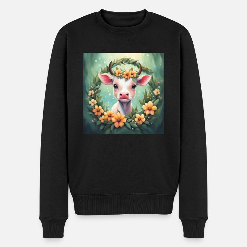 Süße Kawaii Baby Kuh Blumen - Männer Premium Bio Pullover - Schwarz
