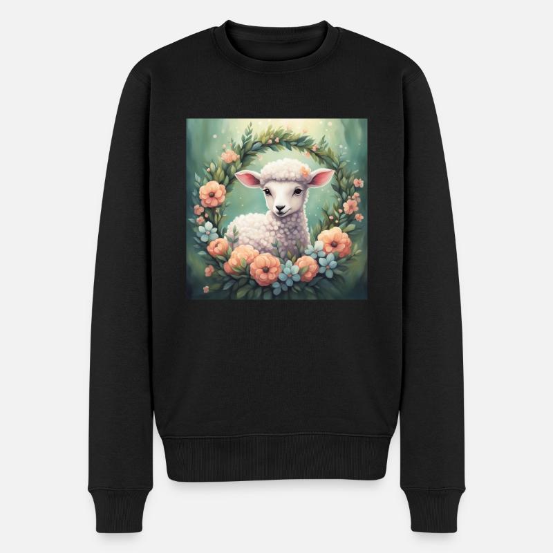 Süße Kawaii Baby Schaf Blumen - Männer Premium Bio Pullover - Schwarz