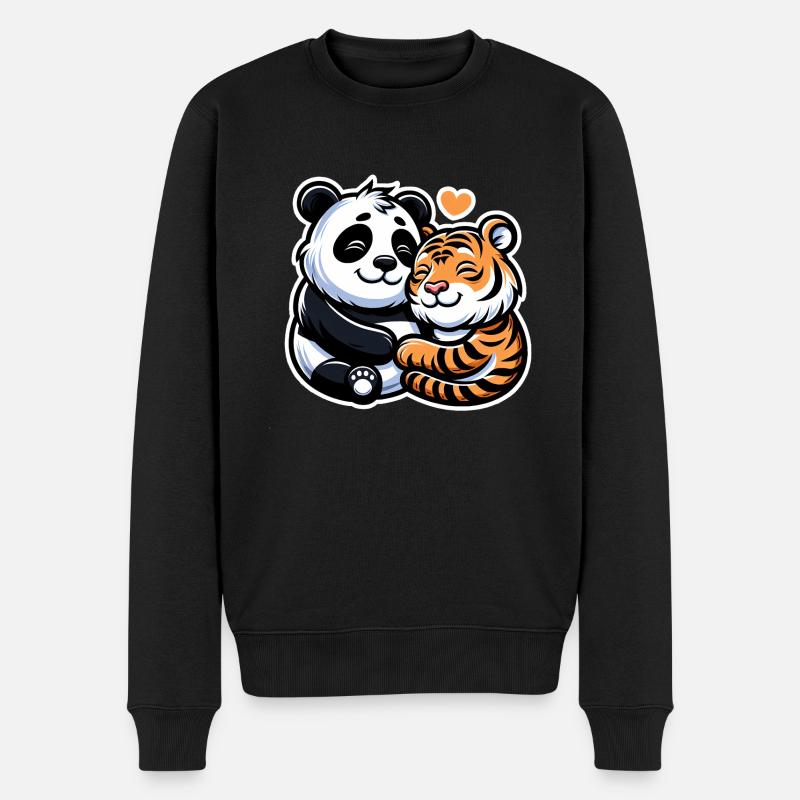 Câlin Panda Et Tigre Amoureux - Pull Premium bio Homme - noir