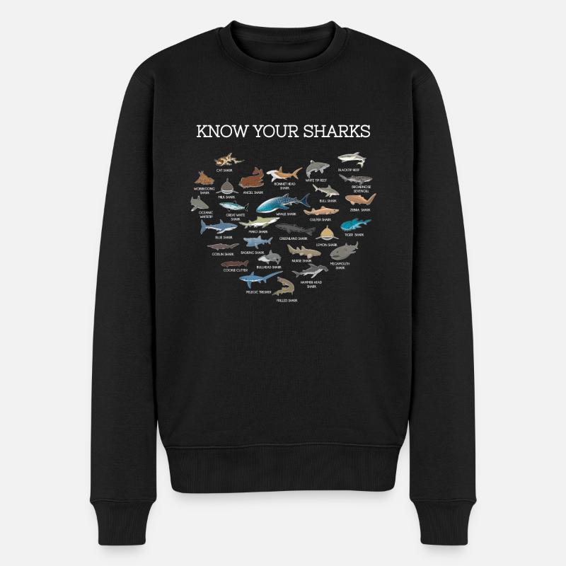 Hai Arten Haie Geschenk Meeresbiologie Ozean - Männer Premium Bio Pullover - Schwarz