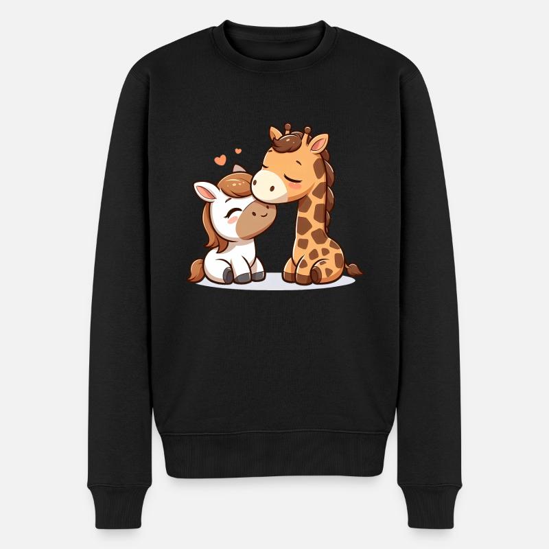Cheval Câlin Et Girafe Amoureuse - Pull Premium bio Homme - noir
