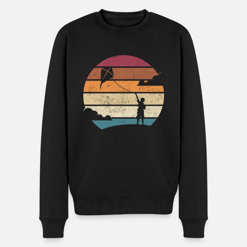 Drachen steigen, Lenkdrachen, Drachenfliegen Retro - Männer Premium Bio Pullover - Schwarz