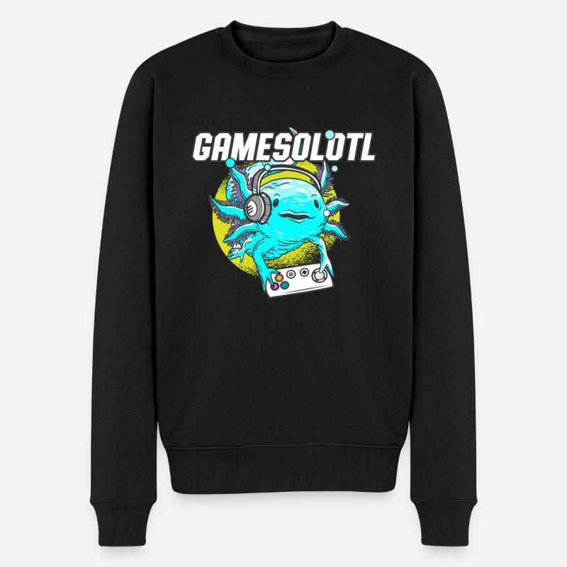 Video Game Player Axolotl Pun Axolotl Gamer - Männer Premium Bio Pullover - Schwarz