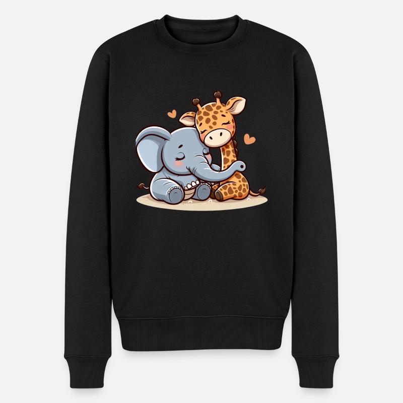Câlin Éléphant Et Girafe Amoureux - Pull Premium bio Homme - noir