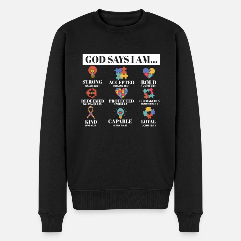 Autism Awareness God Says I Am Strong Asperger - Männer Premium Bio Pullover - Schwarz