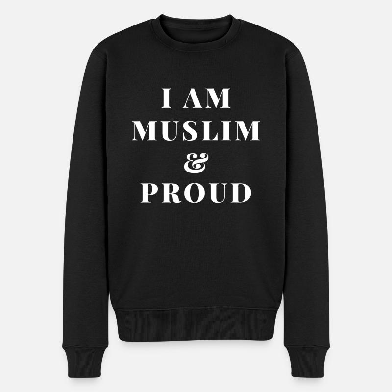 ICH BIN MUSLIME UND STOLZ (Weißer Text) - Männer Premium Bio Pullover - Schwarz