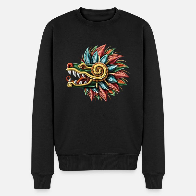 Quetzalcoatl Aztekischer gefiederter Schlangengott - Männer Premium Bio Pullover - Schwarz