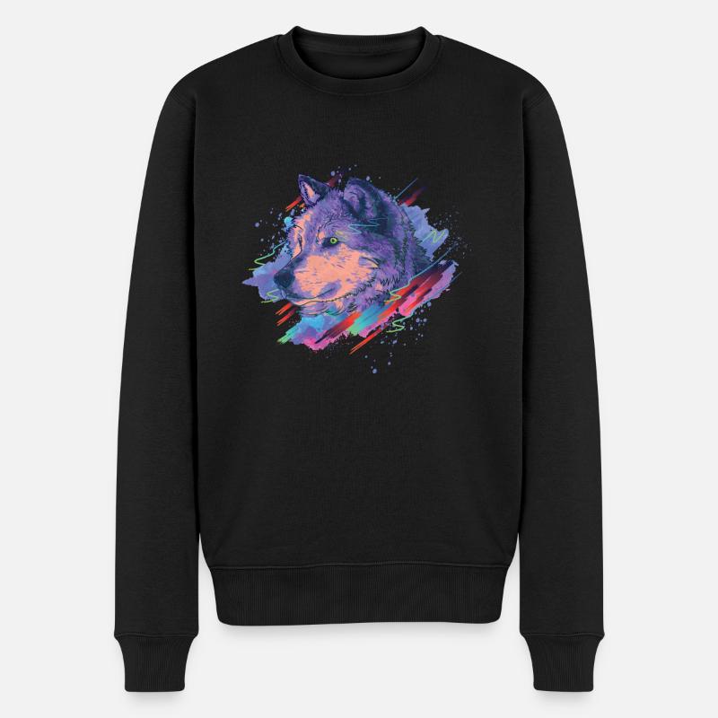 Wolf Splash - Männer Premium Bio Pullover - Schwarz