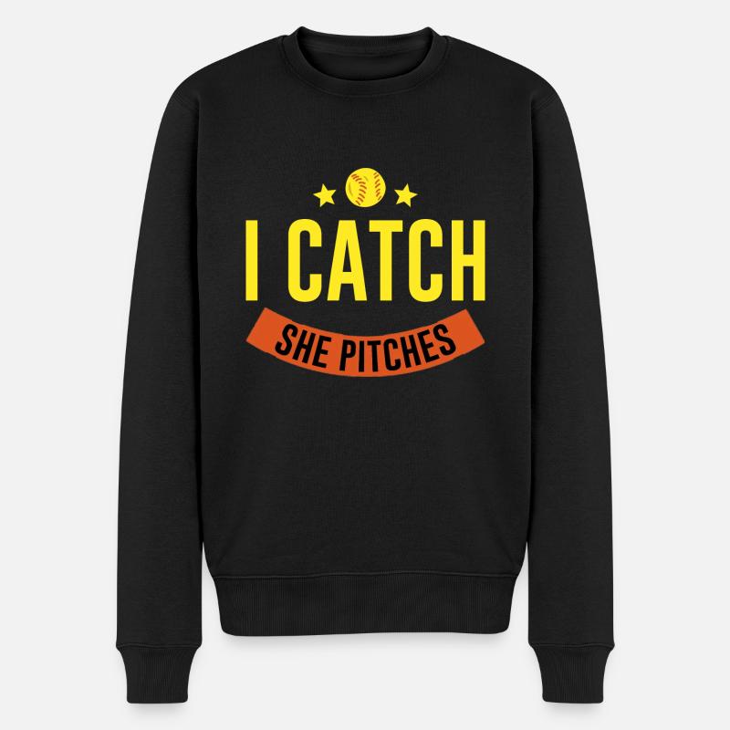 I Catch She Pitches 4 - Männer Premium Bio Pullover - Schwarz