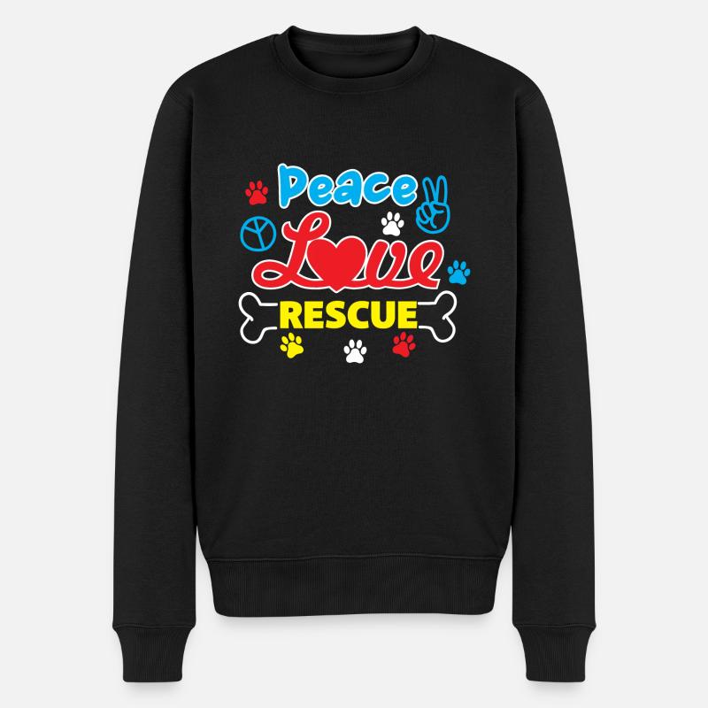 Frieden Liebe Rettung - Männer Premium Bio Pullover - Schwarz