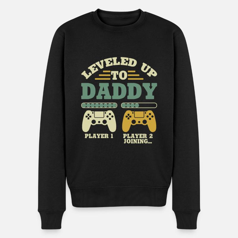 Jævnet med niveauet op til Daddy Player 1 Player 2 Tilmelding - Økologisk premium-sweatshirt til mænd - sort