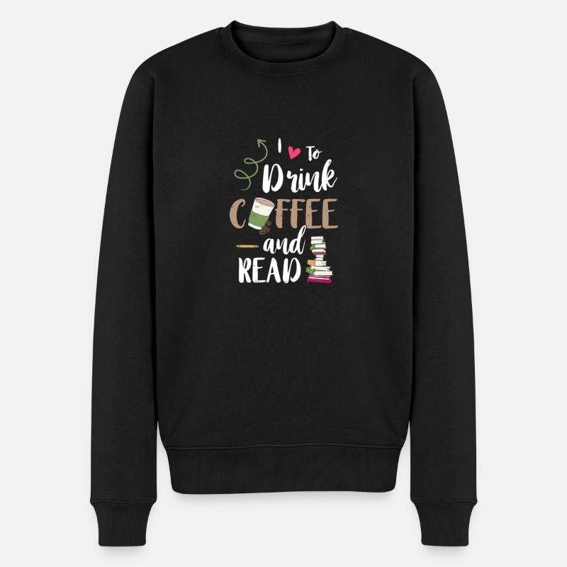 Liebe Kaffee trinken und Bücher lesen Kaffee - Männer Premium Bio Pullover - Schwarz