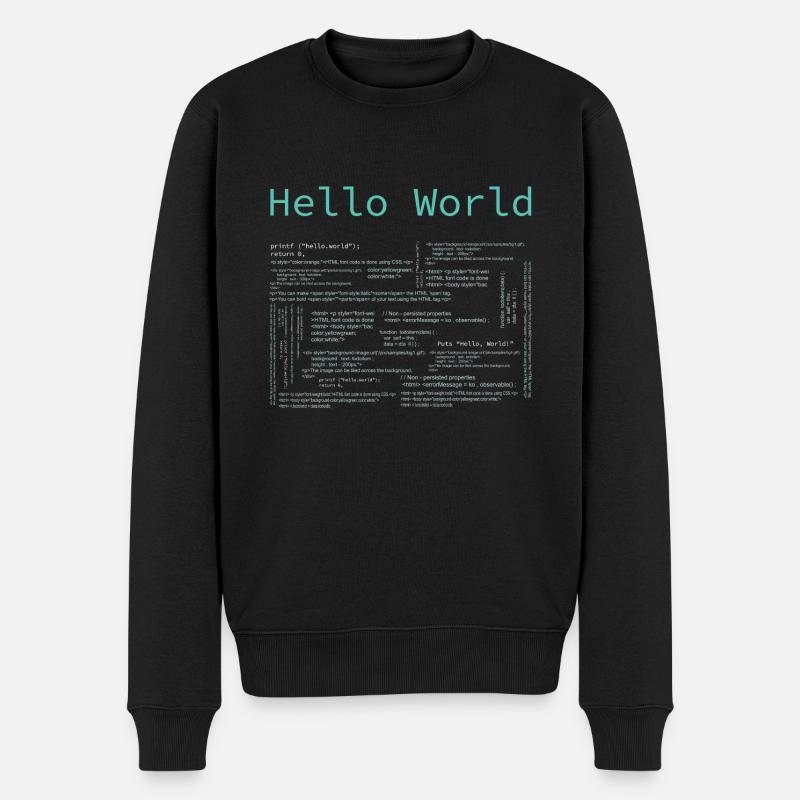 Hello World - Computer Pr... Programmierer & Nerd - Männer Premium Bio Pullover - Schwarz