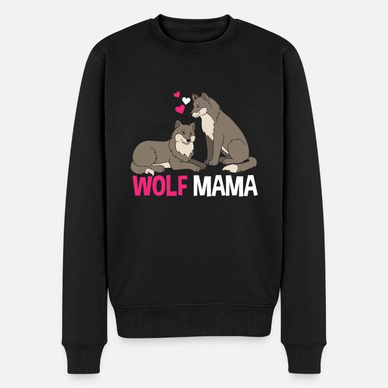 Wolf Mama - Männer Premium Bio Pullover - Schwarz
